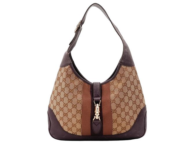 Borsa Hobo Gucci Jackie GG Canvas Medium Marrone Beige