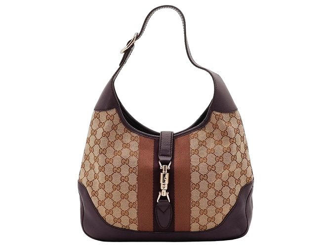 Borsa Hobo Gucci Jackie Monogram Canvas Marrone Beige
