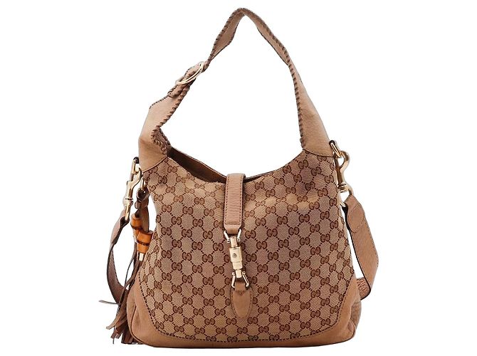 Bamboo Bolsa Hobo Gucci em tela monogramada com tassel de bambu Marrom