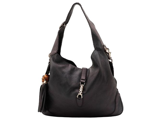 Bamboo Bolsa Hobo Gucci em couro preto com tassel de bambu
