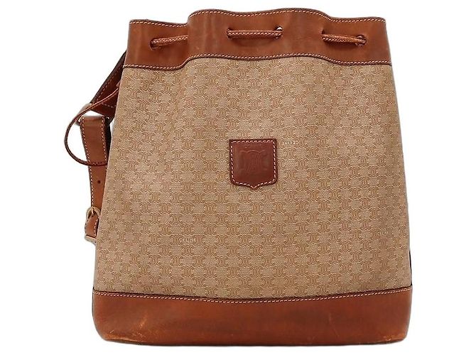 Céline Bolsa Bucket Celine Triomphe Canvas Marrom Bege