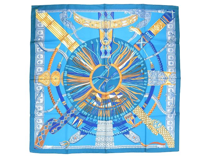 Hermès Lenço de seda Hermes Carre 90 Ceintures et Liens Azul Laranja