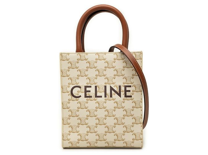 Céline Borsa Celine Triomphe Mini Vertical Cabas Marrone Bianco