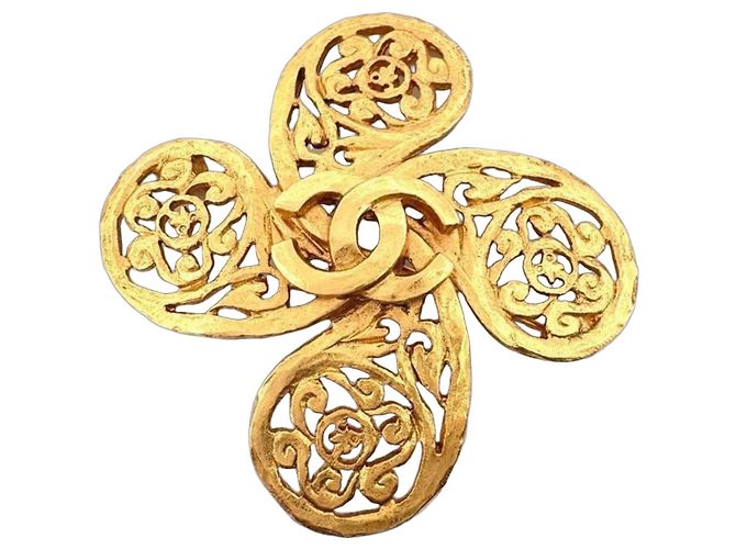 Broche Chanel 95A Coco Mark Gold Flower Dorado