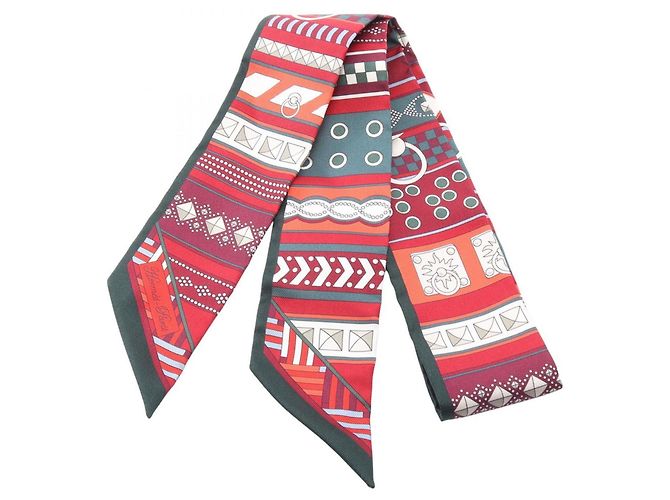 Hermès Hermes Twilly Colliers de Chiens Ribbon Scarf Muffler Multicolore Verde Bordò