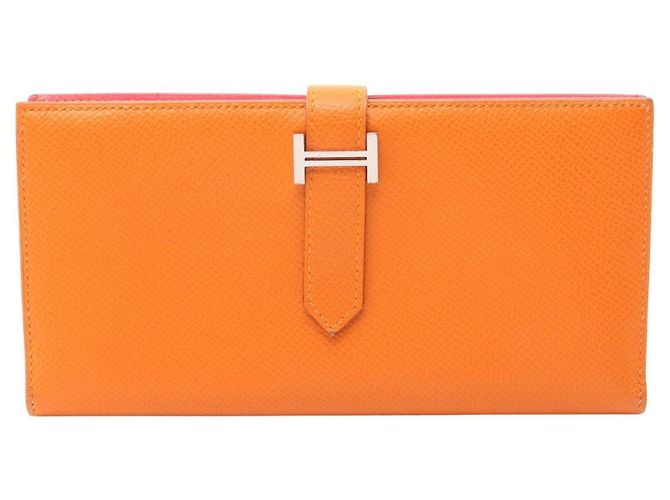 Hermès Cartera larga bi-fold Hermes Bearn Soufflet Verso Rosa Naranja