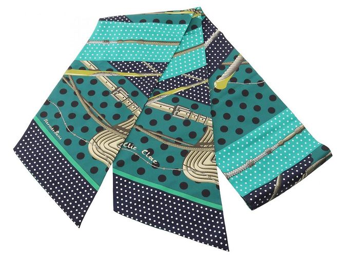 Hermès Pañuelo Hermes Maxi Twilly Clic Clac a Pois Multicolor Verde Azul marino