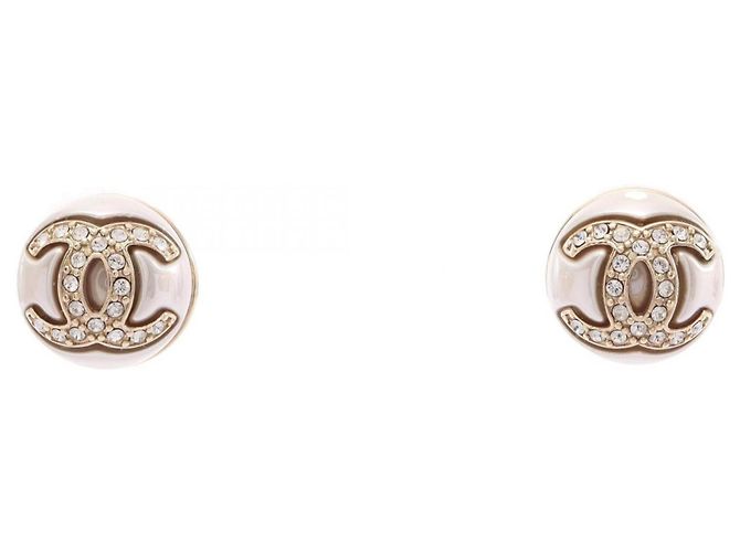 Chanel I22S Coco Mark Stud Earrings Ohrringe Weiß Golden