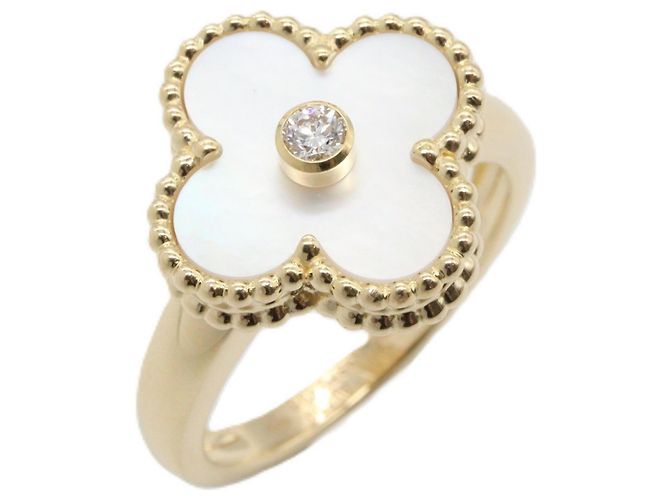 Van Cleef & Arpels Vintage Alhambra Ring aus Perlmutt Weiß Golden