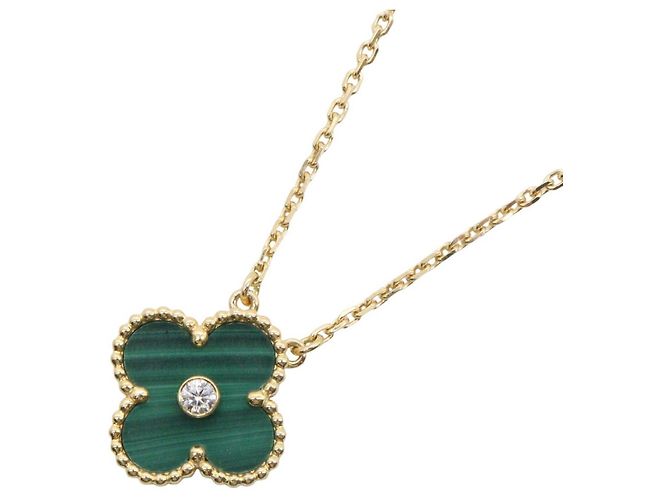 Collana Van Cleef & Arpels Vintage Alhambra Malachite e Diamanti D'oro Verde