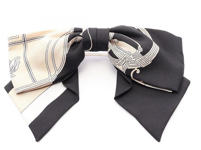 Hermès Accesorio para el cabello pasador de cinta Hermes EX-LIBRIS Negro Beige