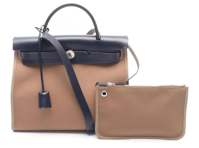 Hermès Bolsa Hermes Herbag Zip PM Marrom Azul marinho
