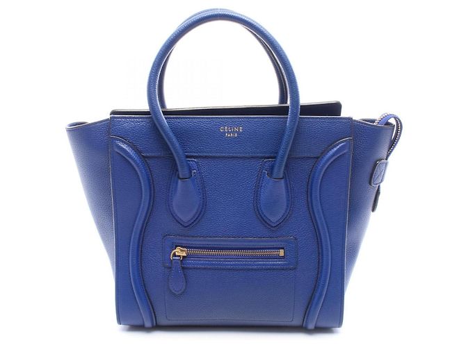 Céline Sac Cabas Celine Luggage Micro Shopper Bleu