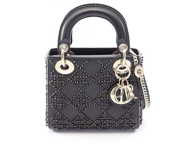 Christian Dior Lady Mini Beaded 2-Way Handbag Black Multiple colors