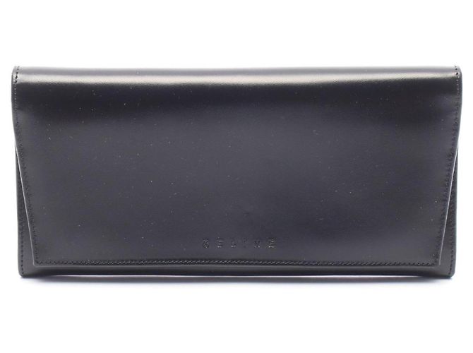 Céline Celine Bi-fold Long Wallet aus schwarzem Leder