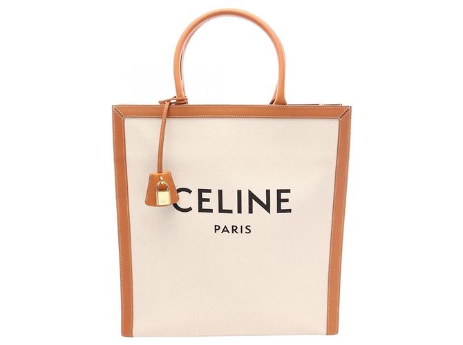 Céline Saco Tote Vertical Cabas Large Celine Marrom Branco