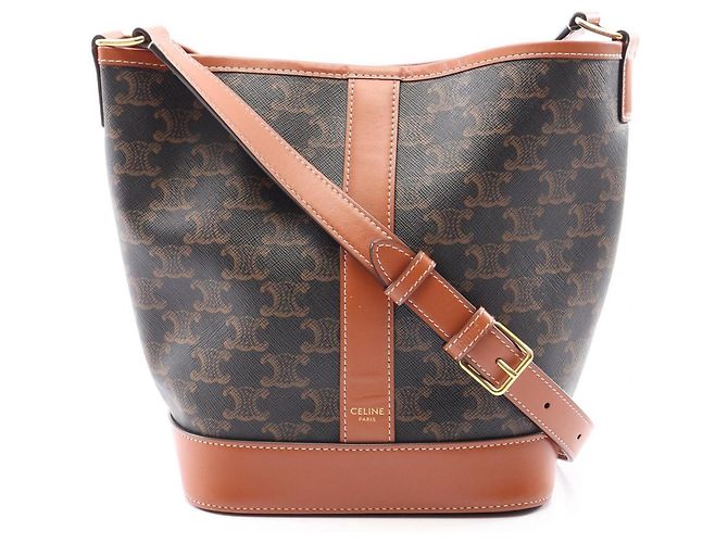 Céline Bolsa de Ombro Celine Small Bucket Triomphe Marrom Preto
