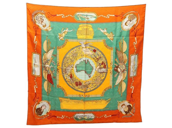 Silk In Hermès Lenço Hermes Carre 90 LE GEOGRAPHE Multicor Laranja