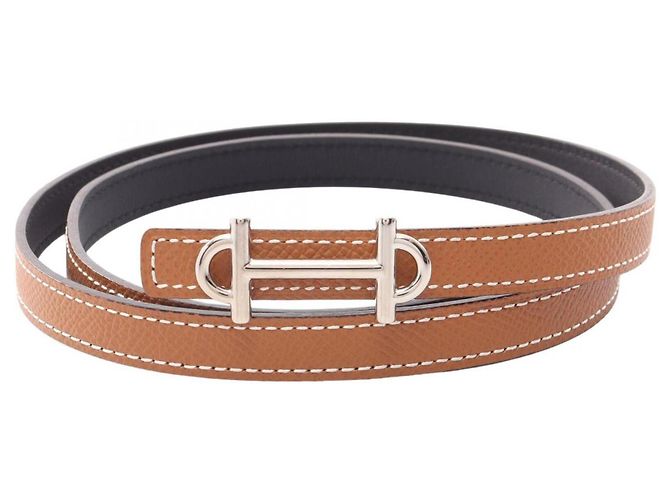 Hermès Cinturón reversible Hermes Gamma Gold Noir Castaño Negro