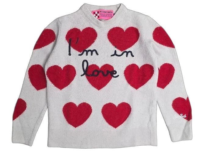 Autre Marque MC2 Saint Barth Pullover mit roten Herzen Weiß