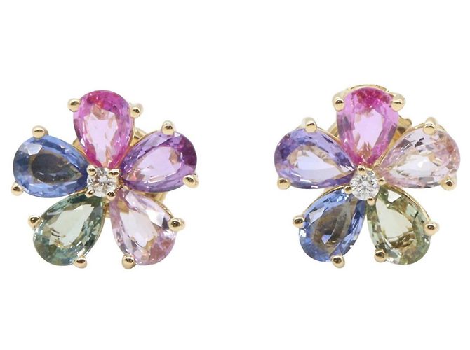 Bulgari Pendientes de botón Bvlgari Flower Contrail Multicolor Dorado