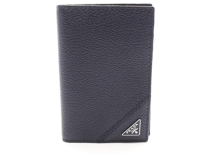 Prada Navy Leather Card Case Navy blue