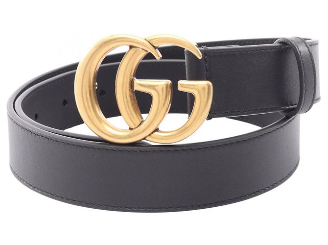 Cinturón Gucci GG Marmont de cuero negro para mujer