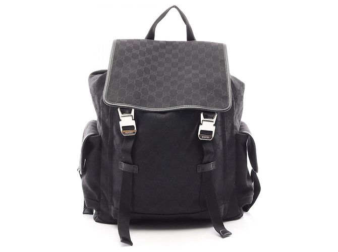 Mochila Grande Gucci em Canvas e Couro Preto