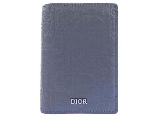 Christian Dior Gray Leather Card Case Brown