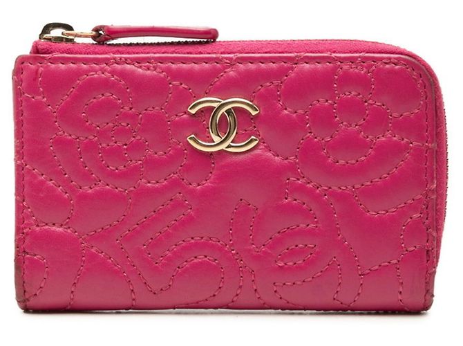 Chanel Coco Mark Camellia No. 5 L-shaped Zipper Wallet Pink