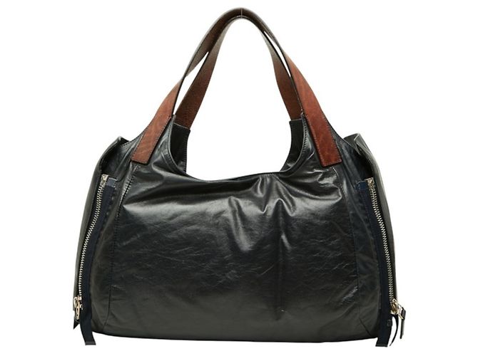 Céline Celine Dark Navy Leather Tote Bag Navy blue