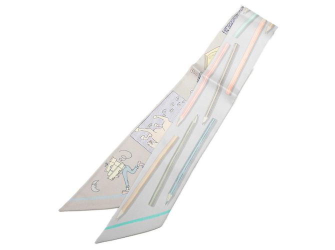 Hermès Lenço Hermes Twilly A Vos Crayons Marrom Multicor