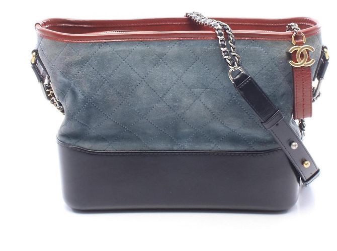 Borsa a Tracolla Hobo Chanel Gabrielle de Large Nero Blu Bordò