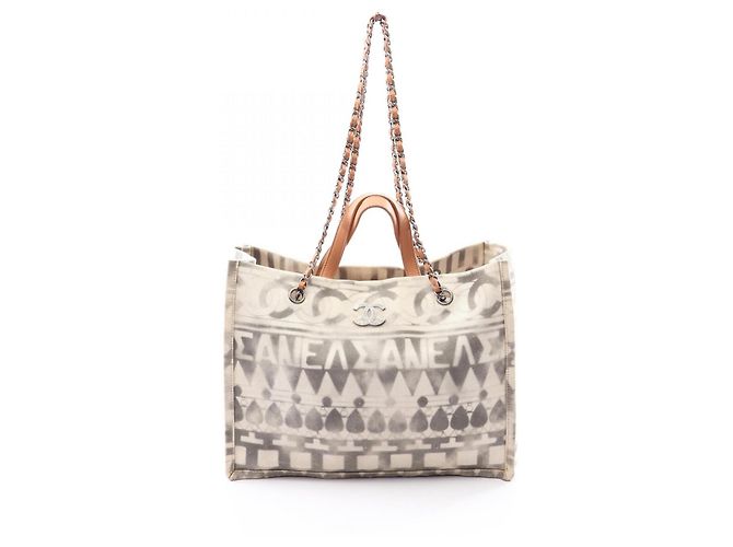 Saco Tote 2-Way Chanel Coco Mark Marrom Branco