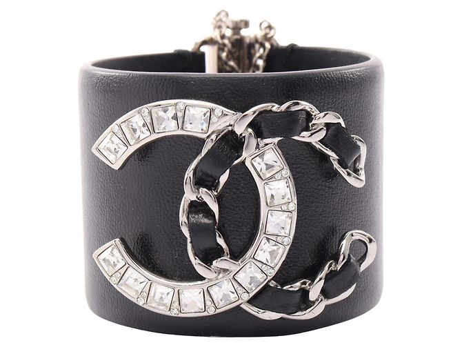 Chanel Coco Mark B18K Bangle Accessory Black Silvery