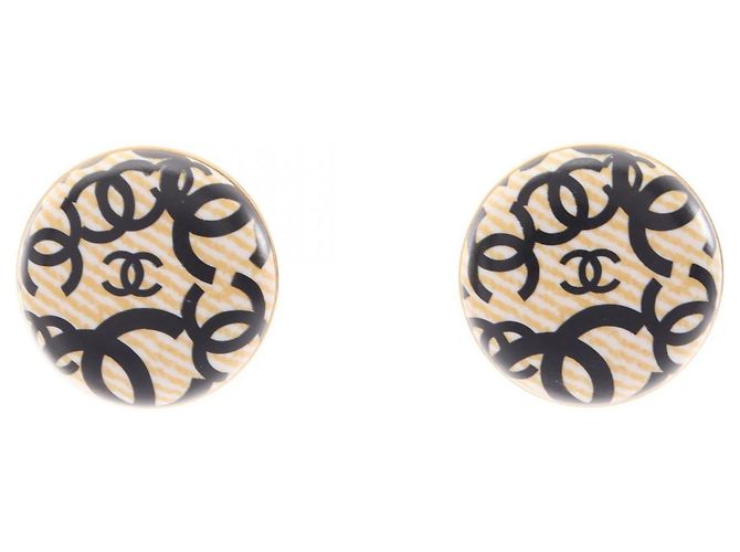 Orecchini a clip rotondi Chanel Coco Mark Nero Multicolore D'oro