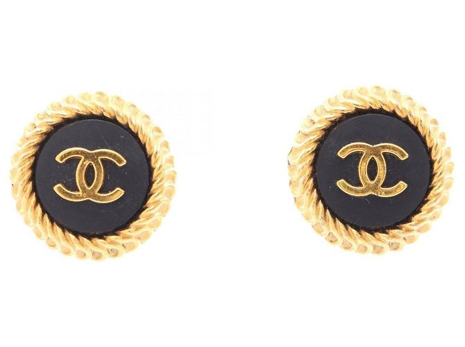Orecchini a clip rotondi Chanel Coco Mark Nero D'oro