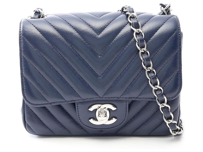 Borsa a tracolla Mini Chanel Chevron V-Stitch Blu navy