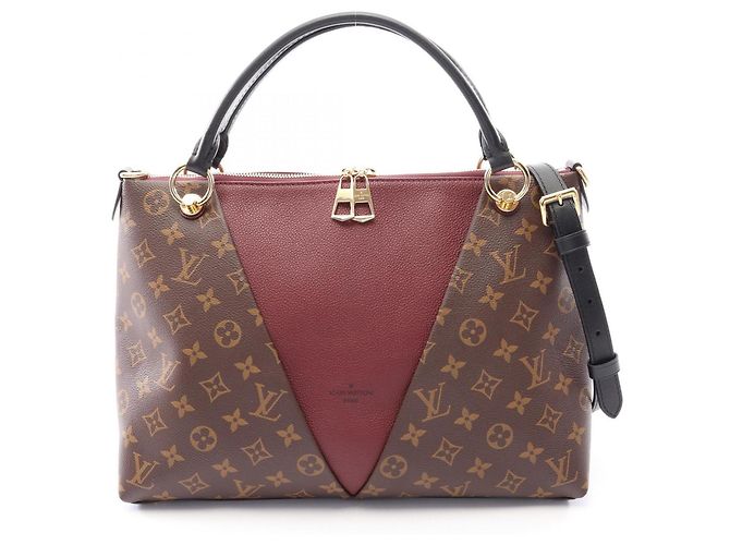 Bolsa Louis Vuitton V Tote MM Monogram Marrom Preto Bordeaux