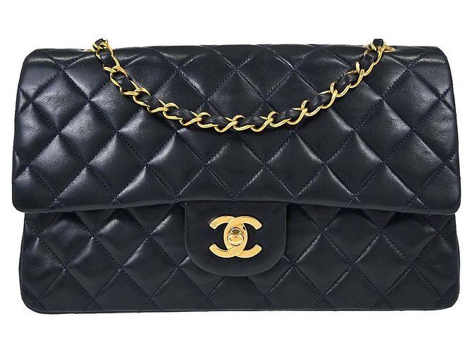 Chanel Timeless - Classic Double Flap Quilted Lambskin Medium Blu navy