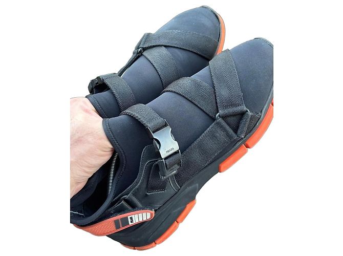Prada Neoprene Sandals Black Orange