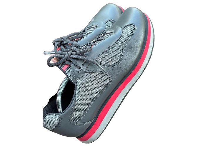 Prada Sneakers Gris Cuir Mesh