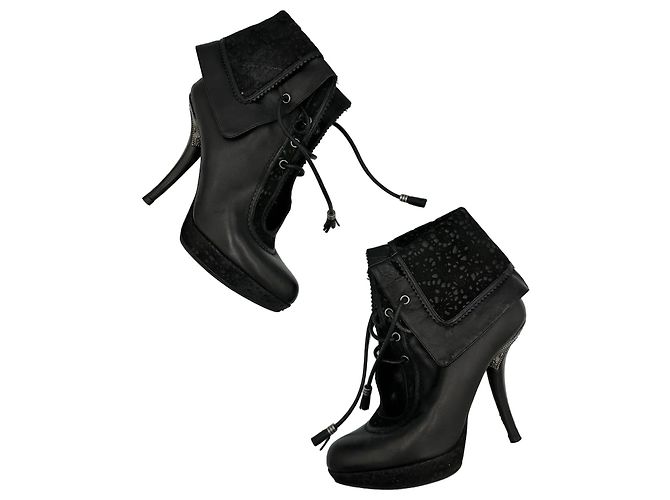 Stivaletti stringati Christian Dior in pelle nera Nero