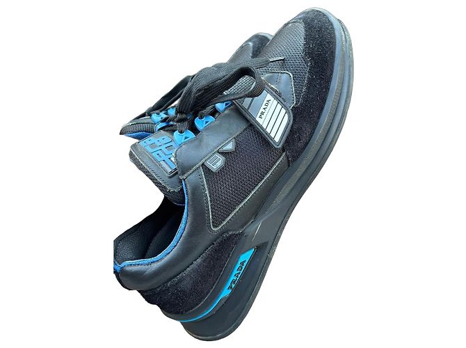 Prada Sneakers Nero Blu Pelle Camoscio