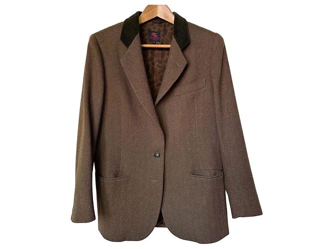 Giacca Etro in lana marrone con colletto in velluto