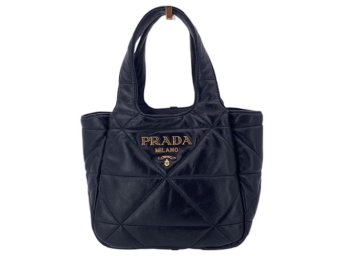 Prada Bolsa de mão Spectrum em couro acolchoado preto Pequena bolsa tote