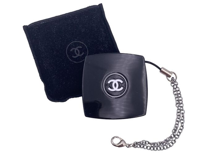 Timeless Chanel Mini specchio da tasca pieghevole CC in resina nera, charm per borsa Nero