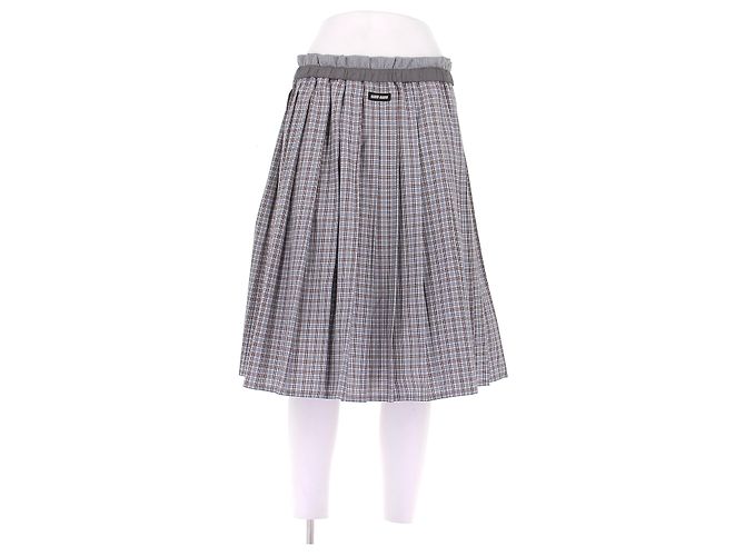 Miu Miu Plissierter Midi-Rock mit Karomuster Grau