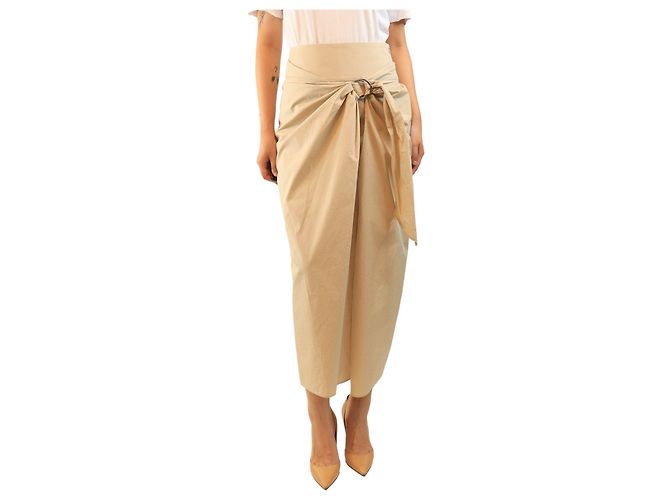 Brunello Cucinelli Falda de algodón a capas neutra - size UK 8