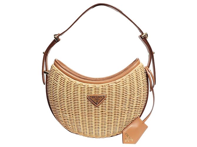 Prada Borsa Arqué in vimini marrone
